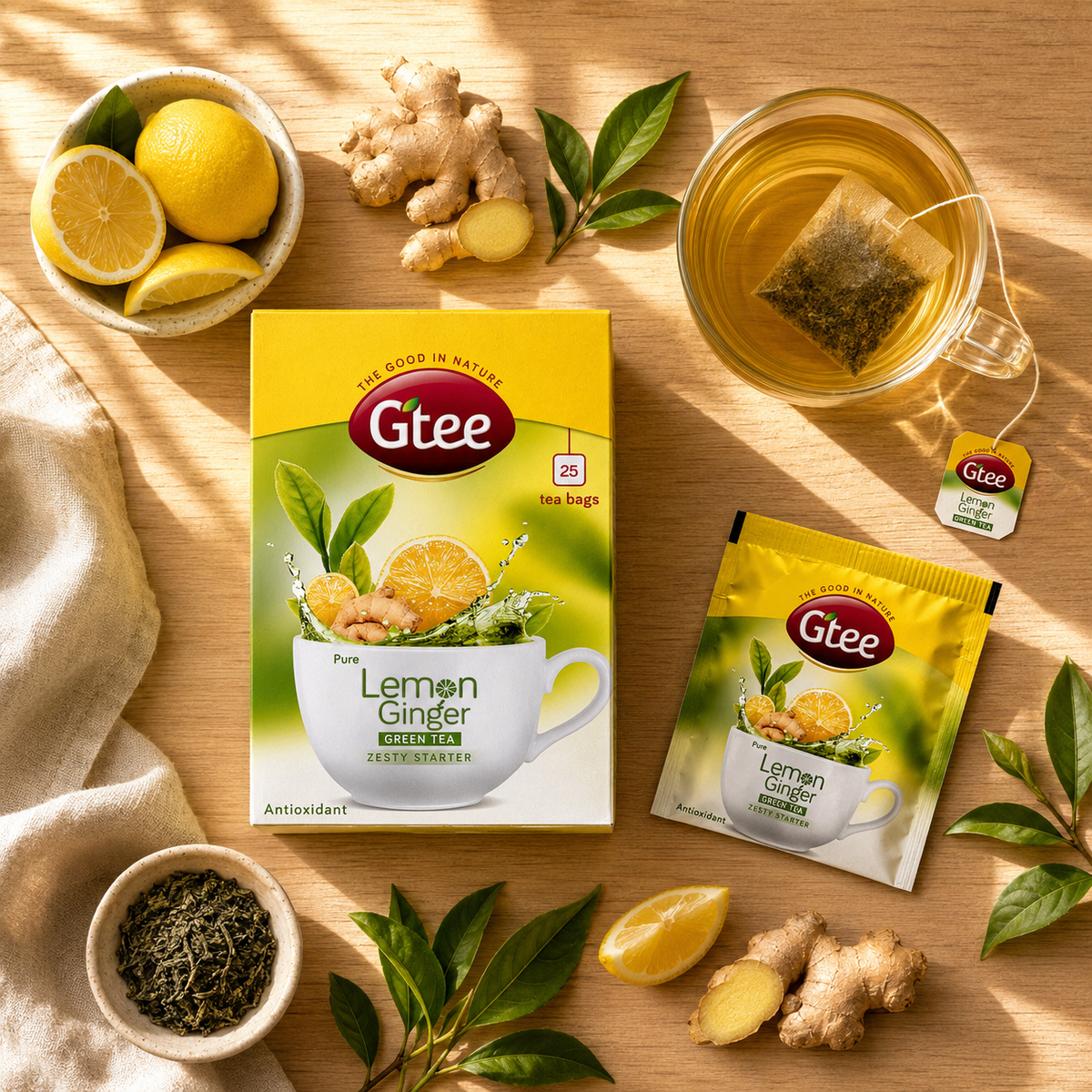 GTEE Lemon Ginger | Green Tea with Lemon Zest & Ginger | A Zesty Start to Every Morning