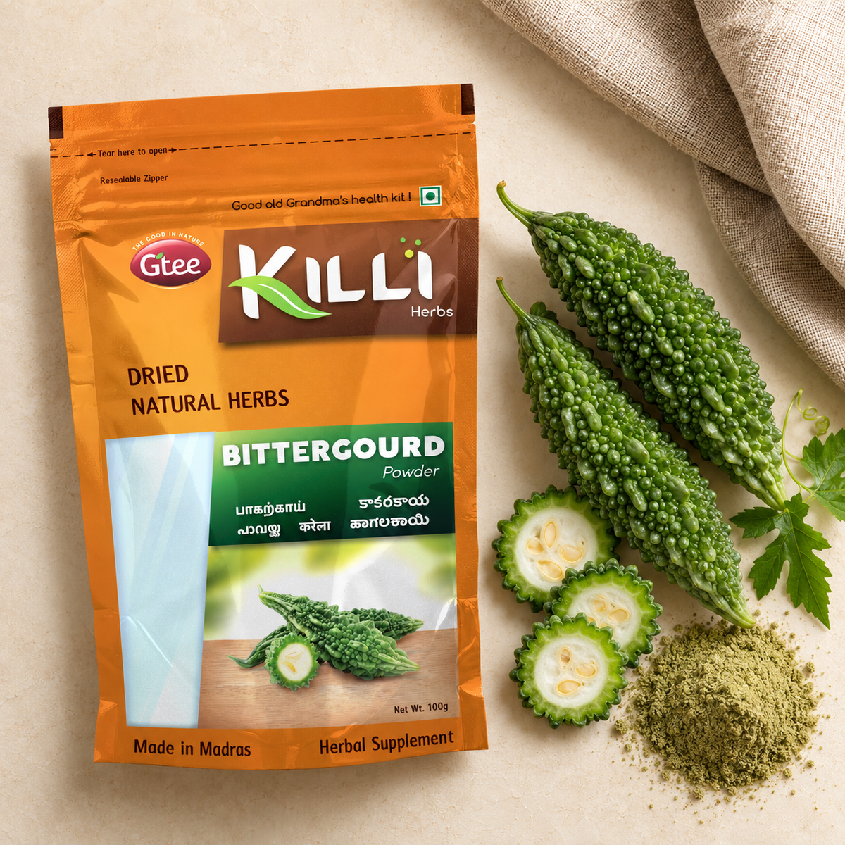 KILLI Bitter Gourd | Karela Powder, 100g | A Traditional Bitter-Herb Ritual