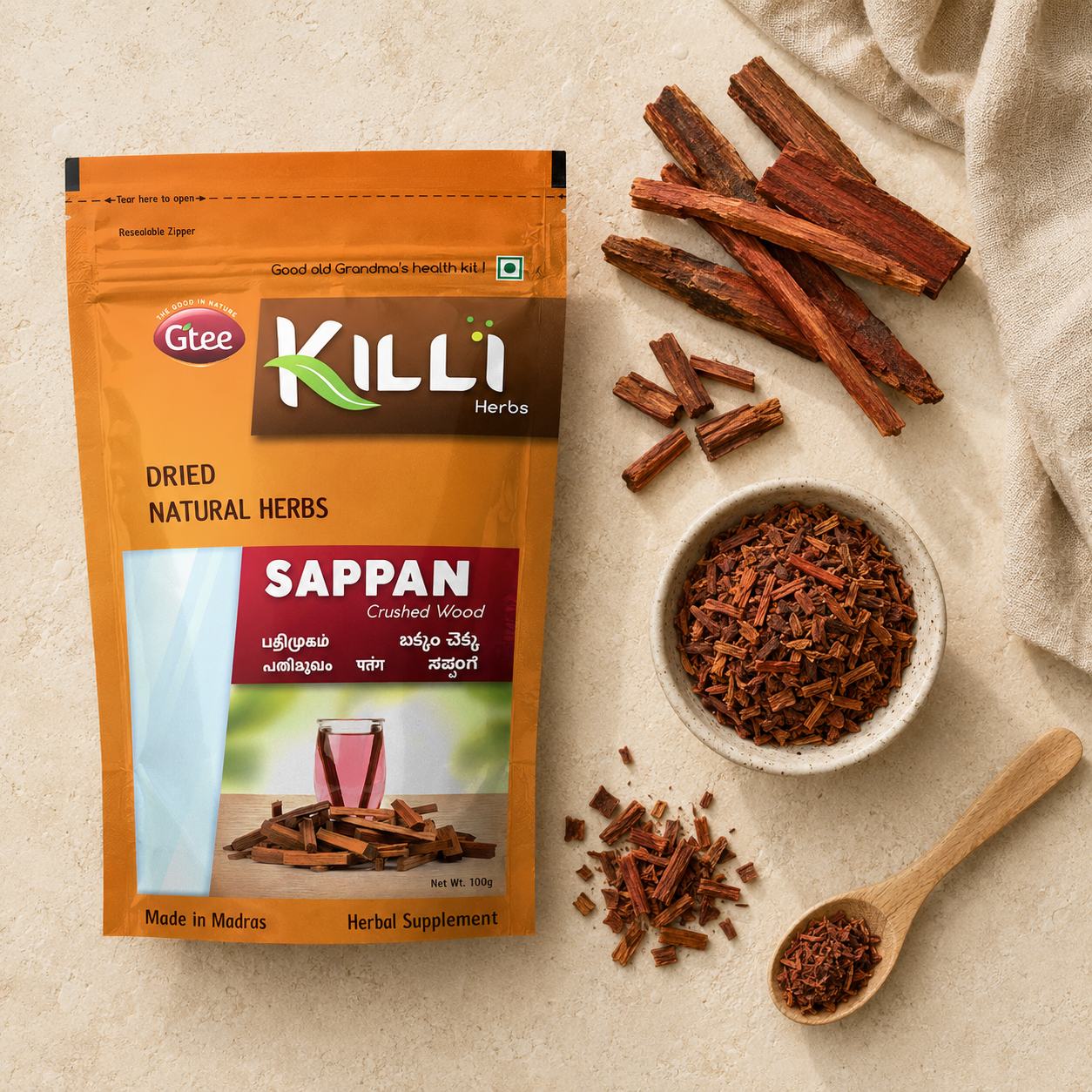 Killi Sappan Wood | Pathimugam | Patang | Bakkam Chekku | Sappange Crushed Nature's Cooling Infusion