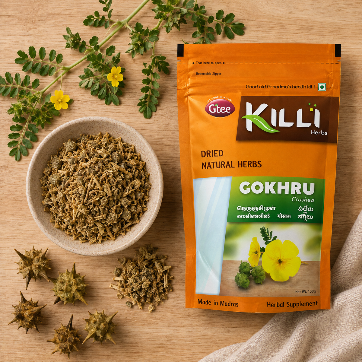 Killi Gokshura | Nerunji Mull Crushed | Traditional Support for Kidney & Urinary Health