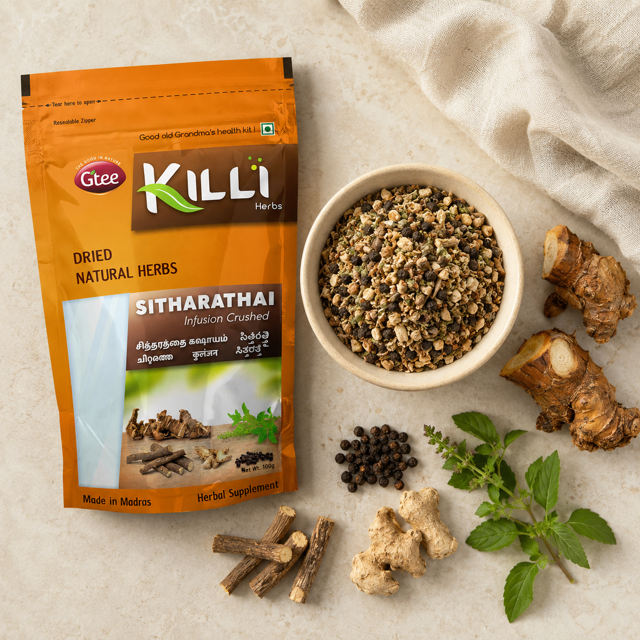 Killi Sitharathai | Lesser Galangal | Kulanjan | Chittaratha | Sitharathe Infusion Crushed Grandma's Cold & Cough Remedy