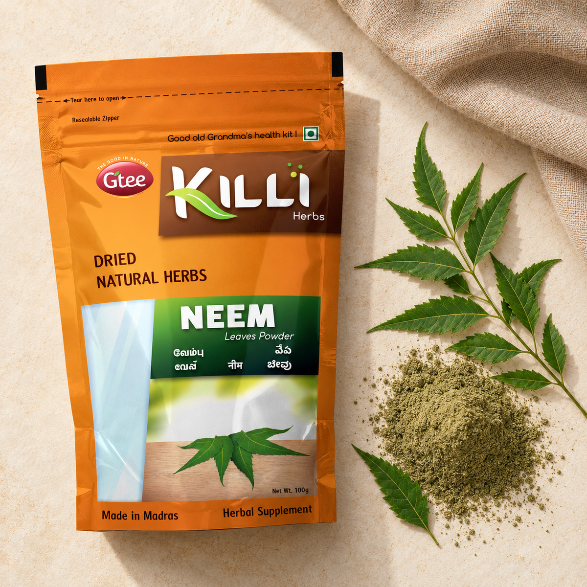 KILLI Neem | Vembu | Veppu | Vepa | Turakabevu Leaves Powder, 100g | A Traditional Bitter-Herb Ritual