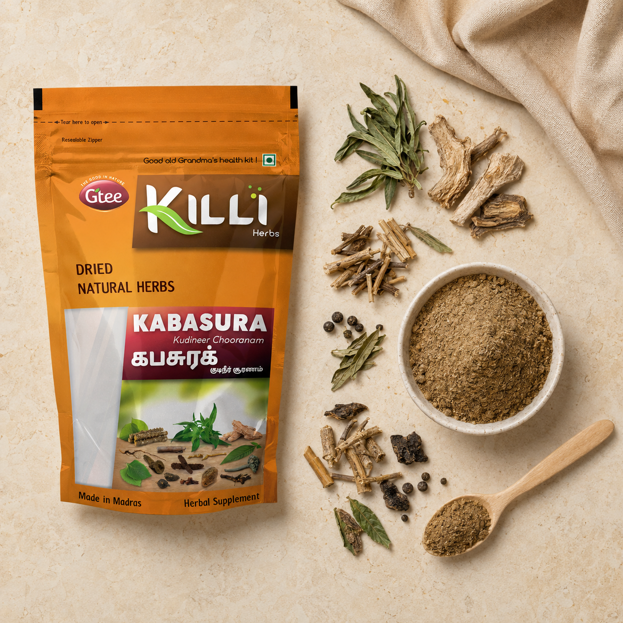 KILLI Kabasura Kudineer Chooranam, 100g | Cold, Cough & Immunity Support