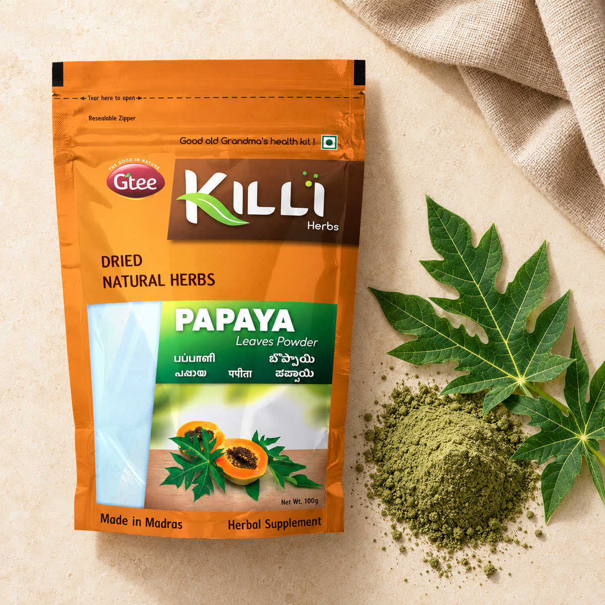 KILLI Papaya Leaves Powder, 100g | A Traditional Herbal Infusion Ritual