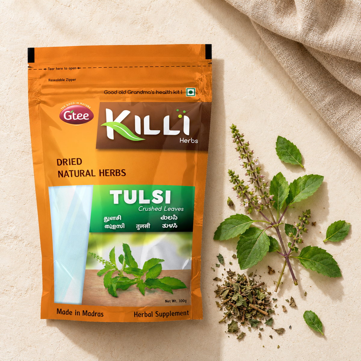 KILLI Tulsi | Holy Basil Leaves Crushed, 100g | A Household Ritual, Reached for Through Generations