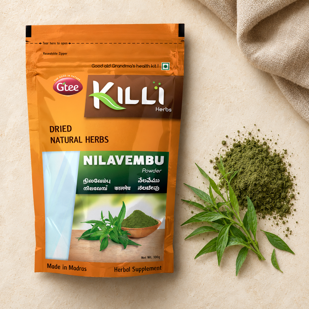KILLI Nilavembu | Chirata | Kirayata | Andrographis paniculata | Kalmegh Powder, 100g | A Traditional Siddha & Ayurvedic Bitter Herb