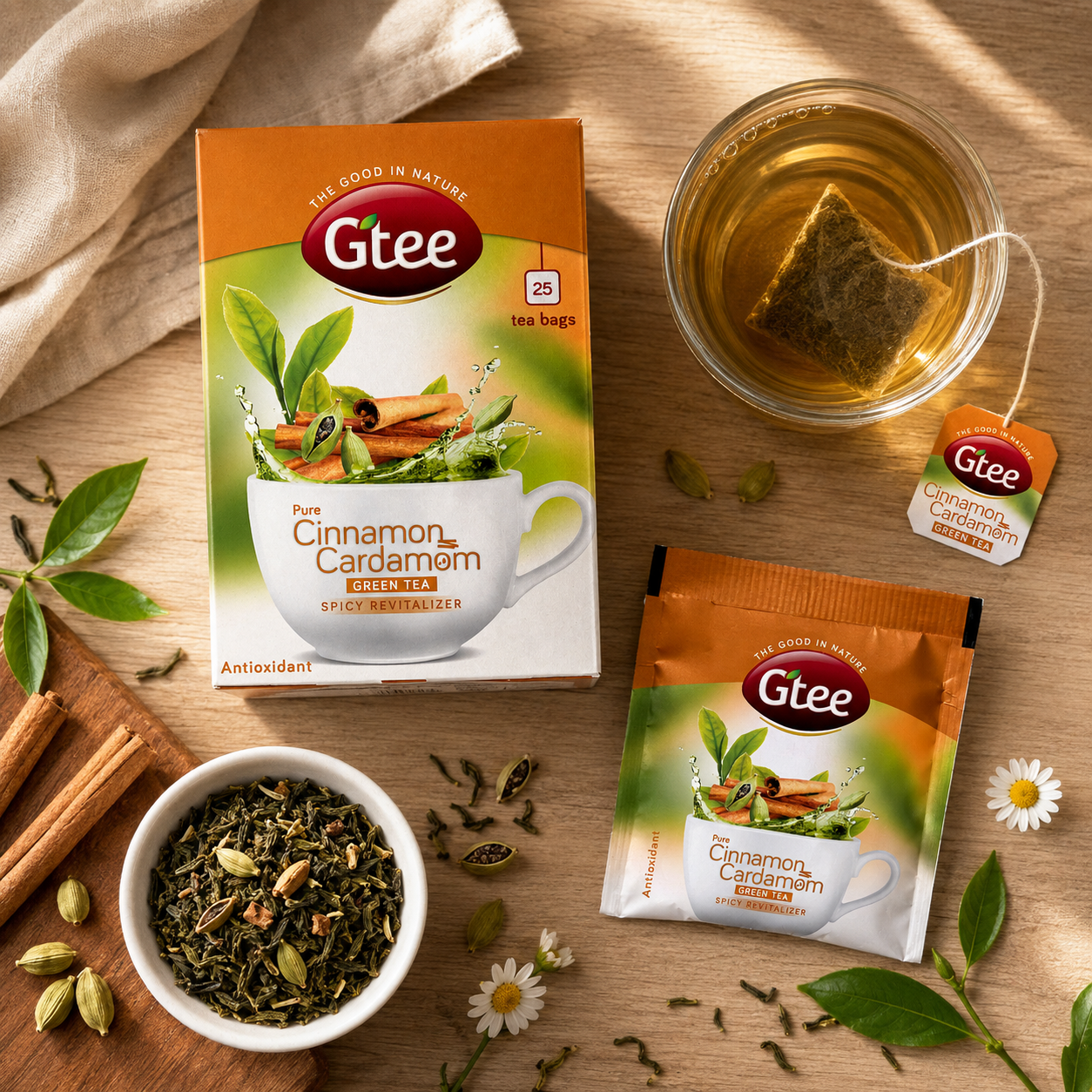 GTEE Cinnamon Cardamom | Green Tea with Cinnamon & Cardamom | A Spicy Revitaliser Rooted in Ayurveda
