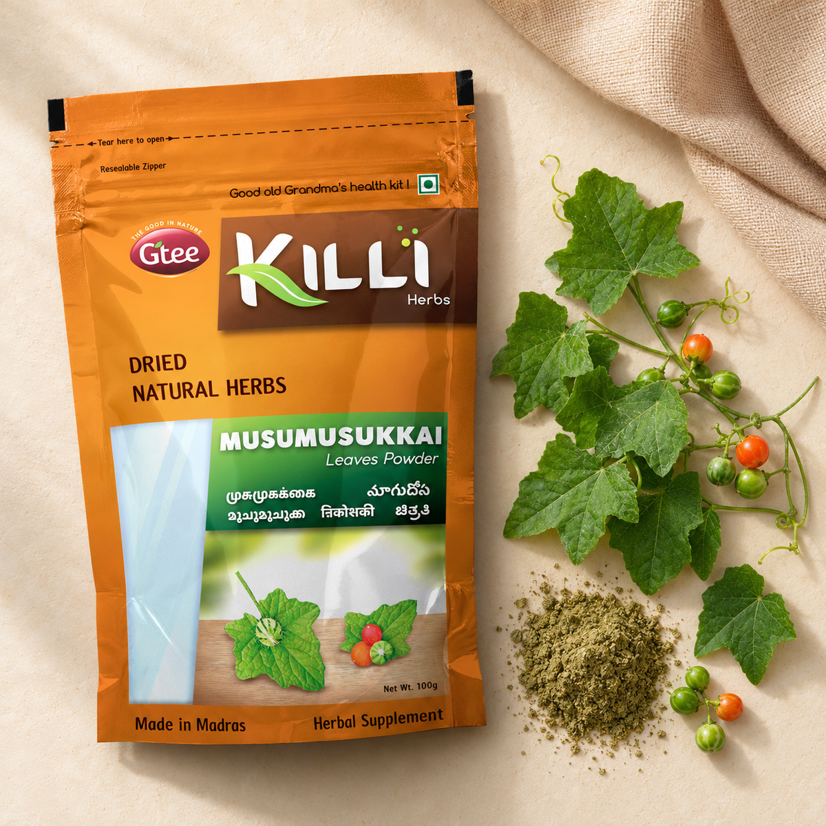 KILLI Musumusukkai | Mukia maderaspatana Powder, 100g | A Traditional South Indian Household Ritual