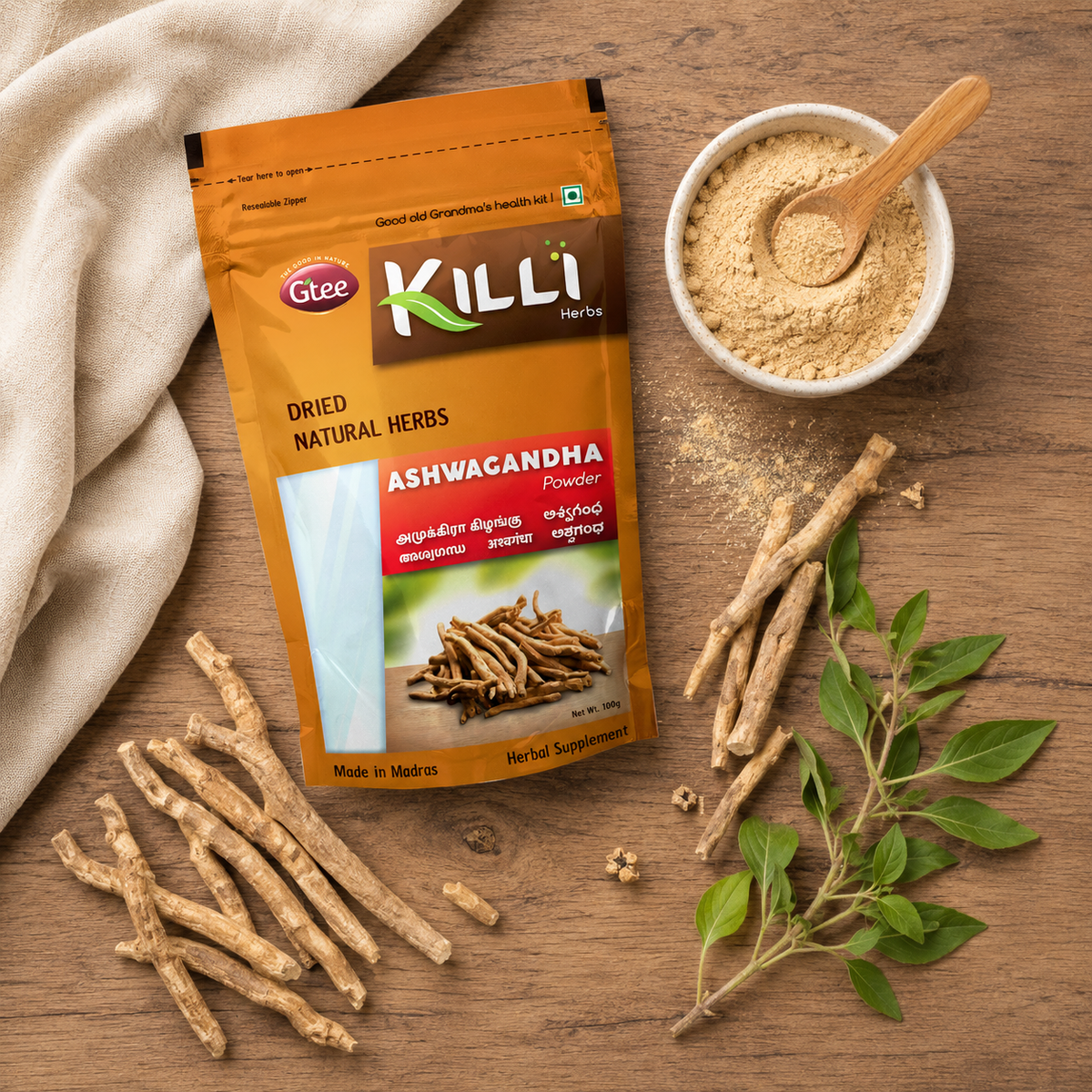 Killi Ashwagandha | Amukkara Kizhangu Powder | Traditional Stress & Vitality Tonic