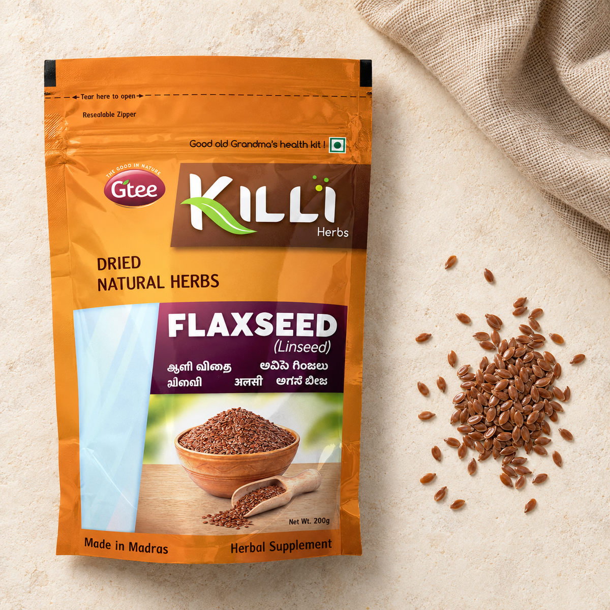 KILLI Flax Seed | Aali | Alsi | Cheruchana | Avisa | Agase, 200g | A Nutrient-Dense Kitchen Staple