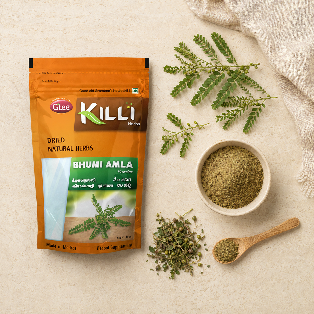 KILLI Bhui Amla, 100g | Keezhanelli | Gale of Wind | Nela usiri | Nilanelli Powder Pure Liver Care
