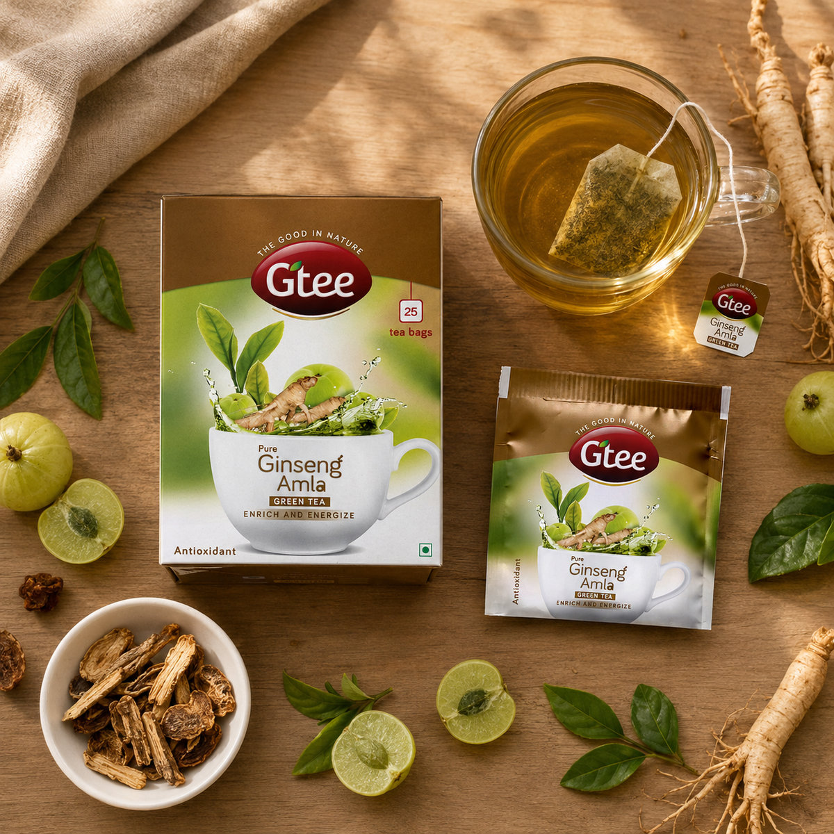 GTEE Ginseng Amla | Green Tea with Ginseng Root & Amla | A Power-Packed Cup for Long Days