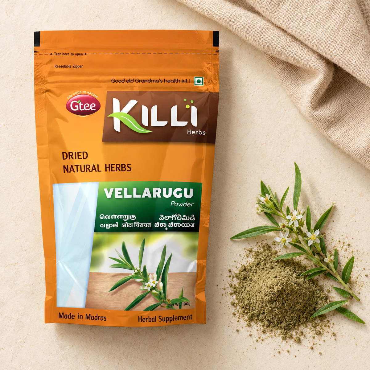 KILLI Vellarugu | Indian Whitehead | Chota Chirayata | Vallari Powder, 100g | A Traditional Bitter-Herb Ritual