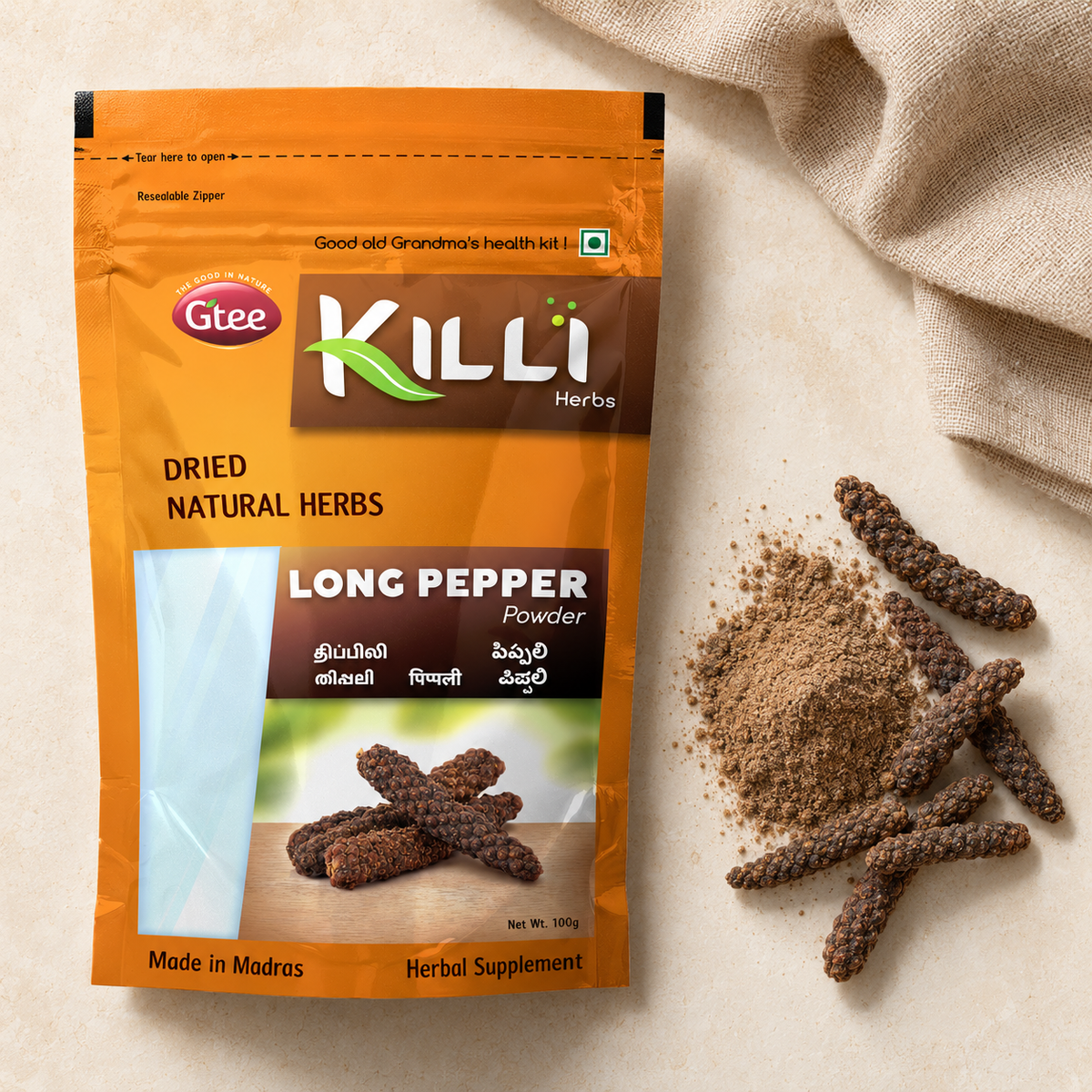 KILLI Long Pepper | Thippili | Piper longum | Pippali Powder, 100g | A Traditional Spice Ritual, Rooted in Ayurveda