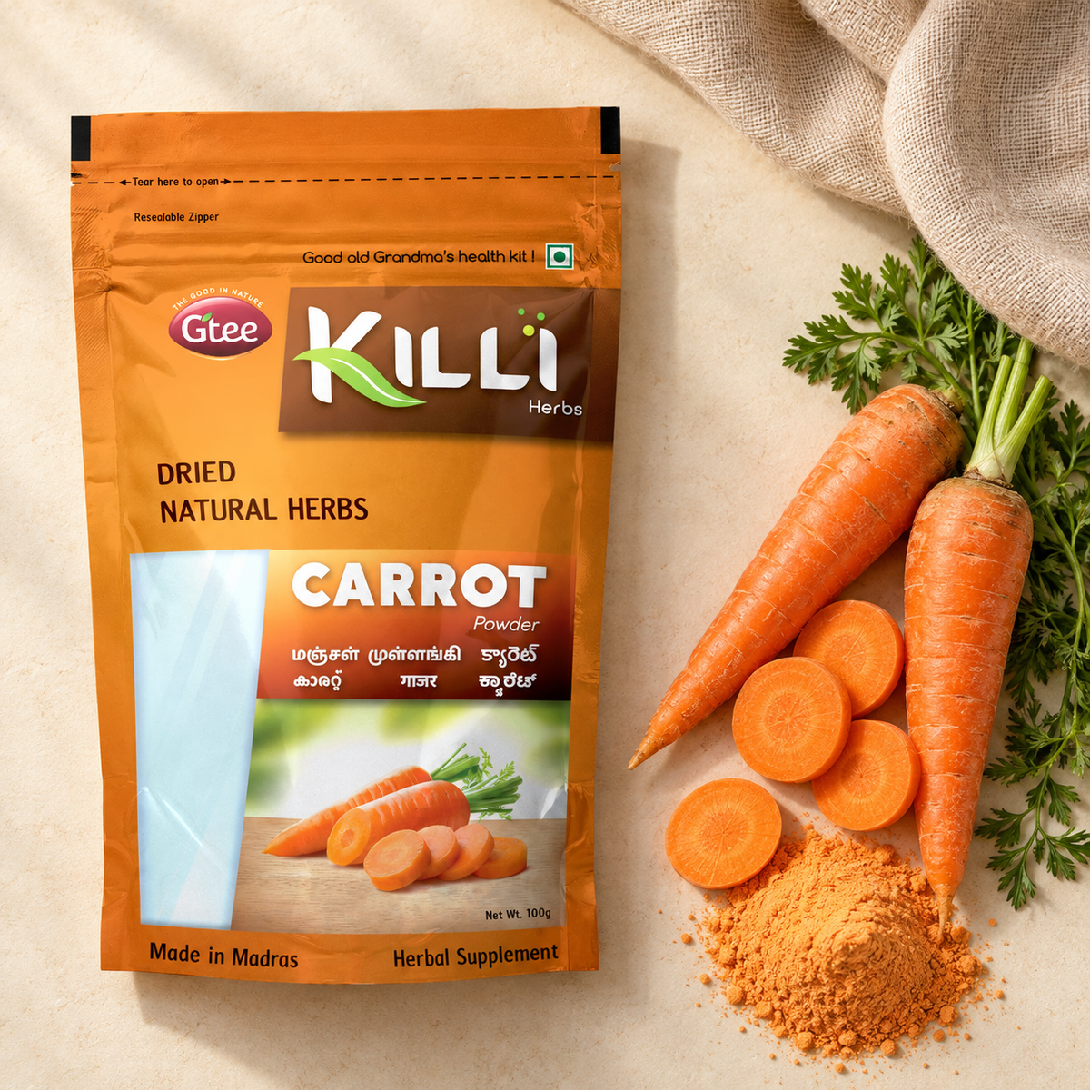 KILLI Carrot | Gajar Powder, 100g | A Nutrient-Rich Everyday Ritual