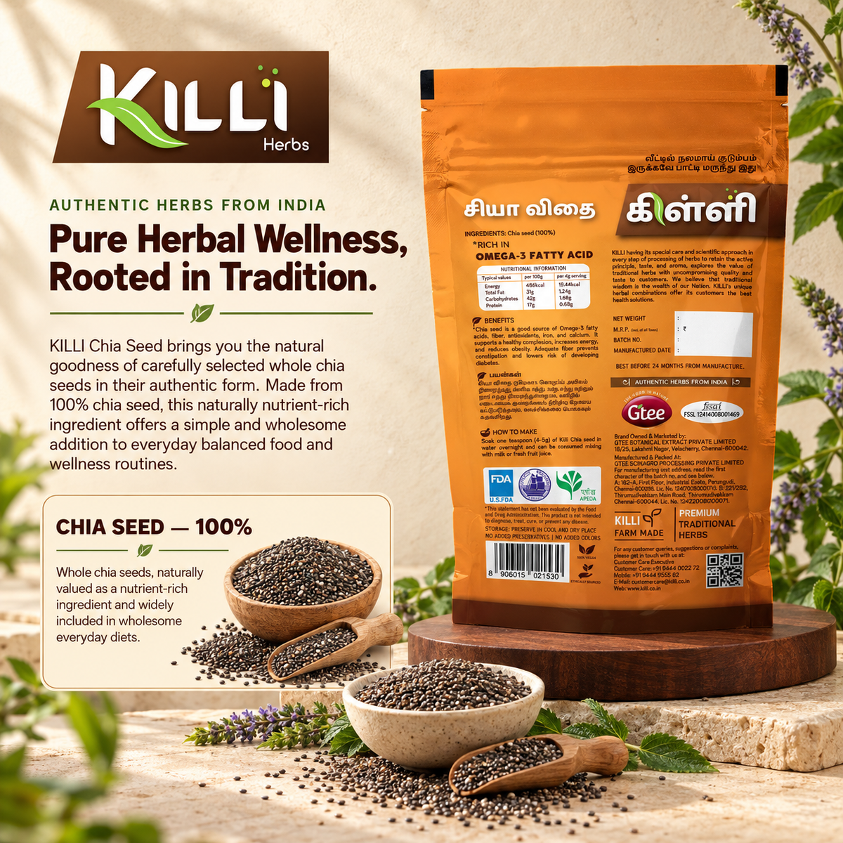 KILLI Chia Seed, 200g | A Nutrient-Dense Everyday Addition