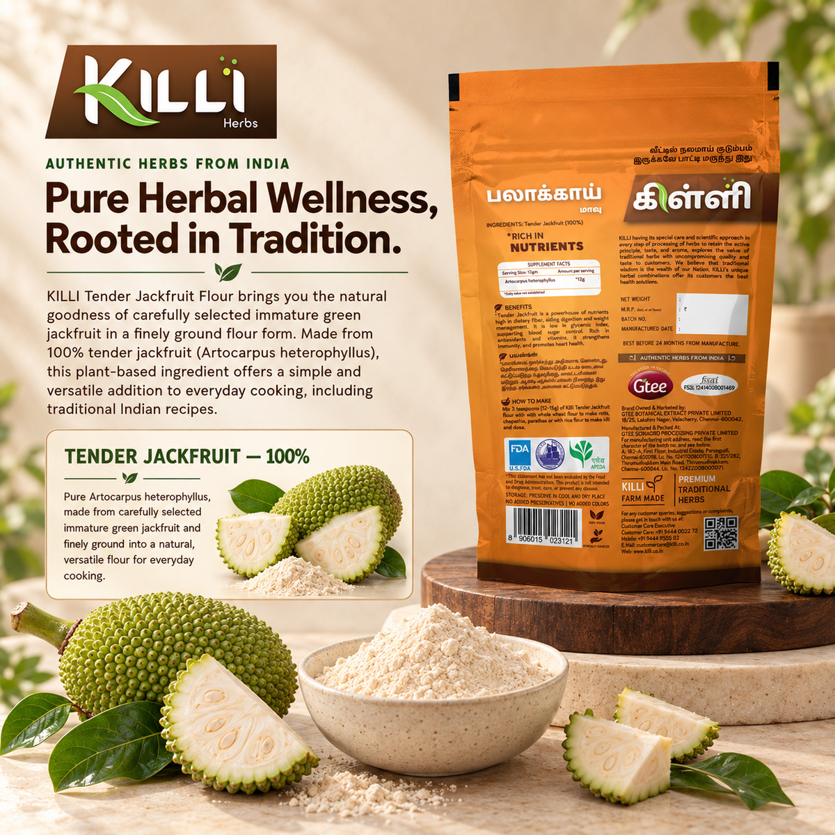 Tender Jackfruit Flour |Killi Palakkai Maavu |  A Grandmother's Secret to Everyday Wellness