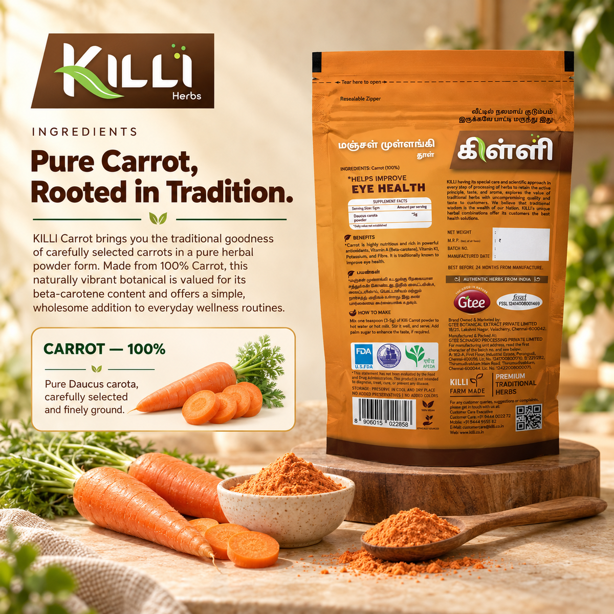 KILLI Carrot | Gajar Powder, 100g | A Nutrient-Rich Everyday Ritual