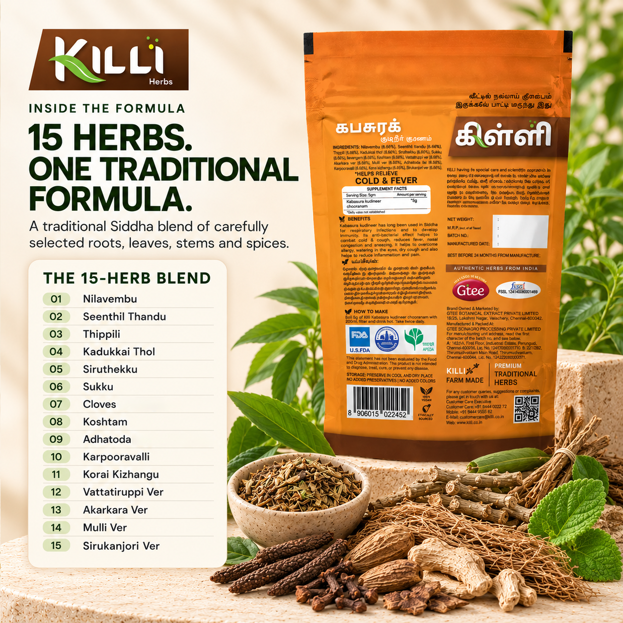 KILLI Kabasura Kudineer Chooranam, 100g | Cold, Cough & Immunity Support