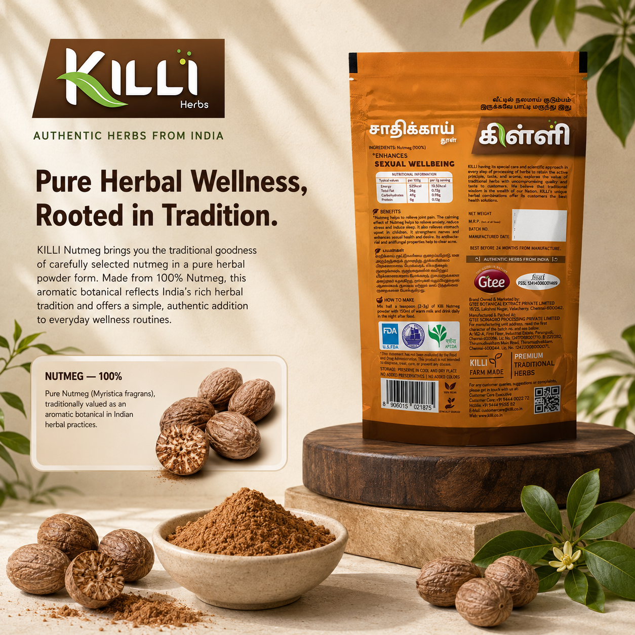 Killi Nutmeg | Jathikkai Powder | Traditional Calm & Vitality Spice