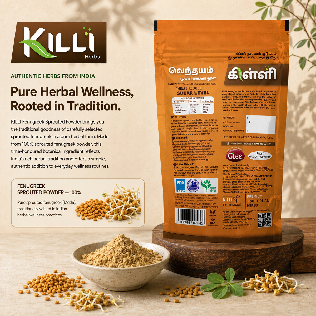 Killi Fenugreek Sprouted Powder | Vendhayam Powder | Traditional Digestive & Wellness Tonic