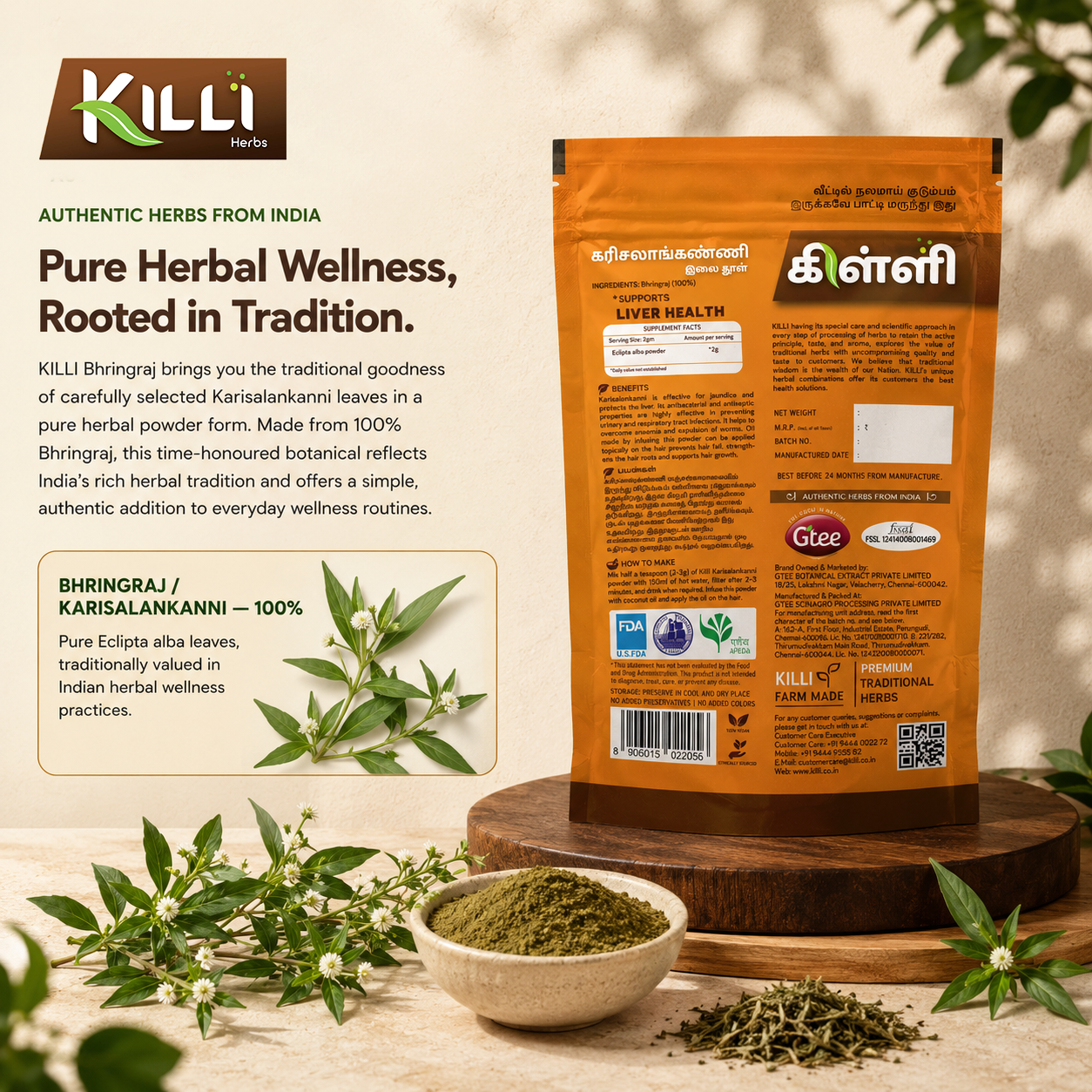 Killi Bhringraj | Karisalankanni | Kayyonni | Guntagalagara | Garugadagida Leaves Powder Liver & Hair's Old Friend