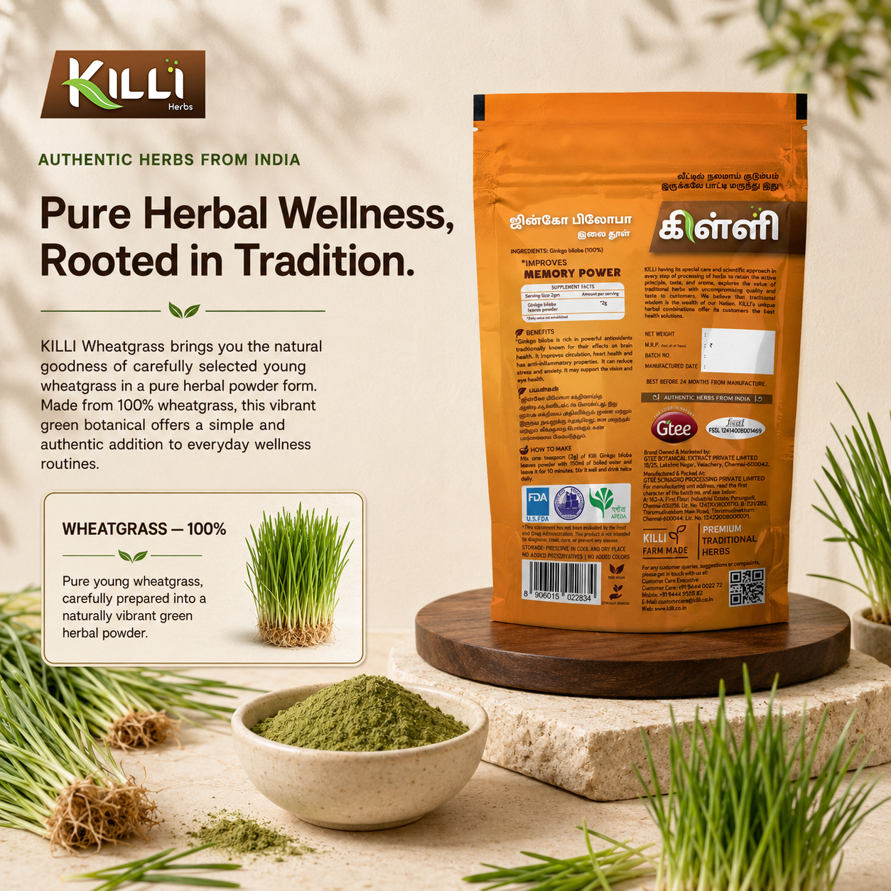 Killi Wheatgrass Powder | A Shot of Green Straight From the Farm