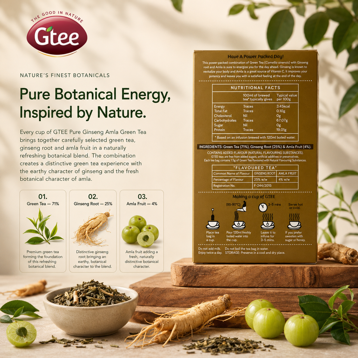 GTEE Ginseng Amla | Green Tea with Ginseng Root & Amla | A Power-Packed Cup for Long Days
