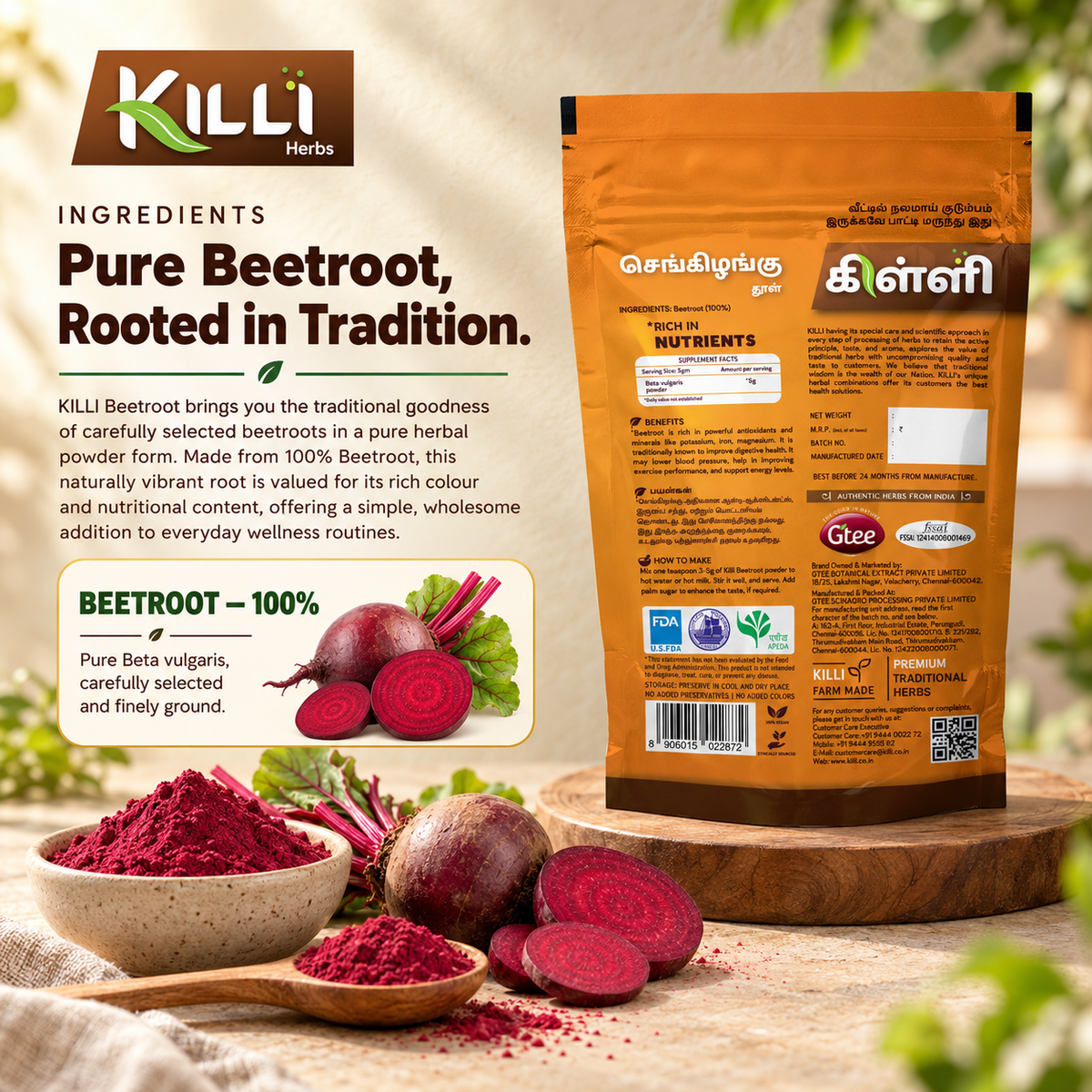 KILLI Beetroot | Beta vulgaris | Chukandar Powder, 100g | A Nutrient-Rich Everyday Ritual