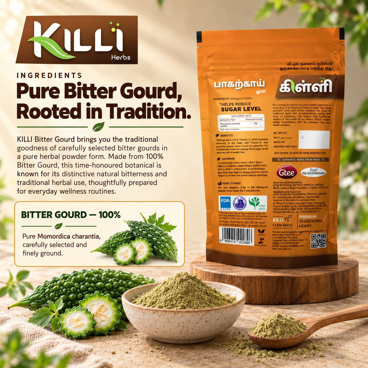KILLI Bitter Gourd | Karela Powder, 100g | A Traditional Bitter-Herb Ritual