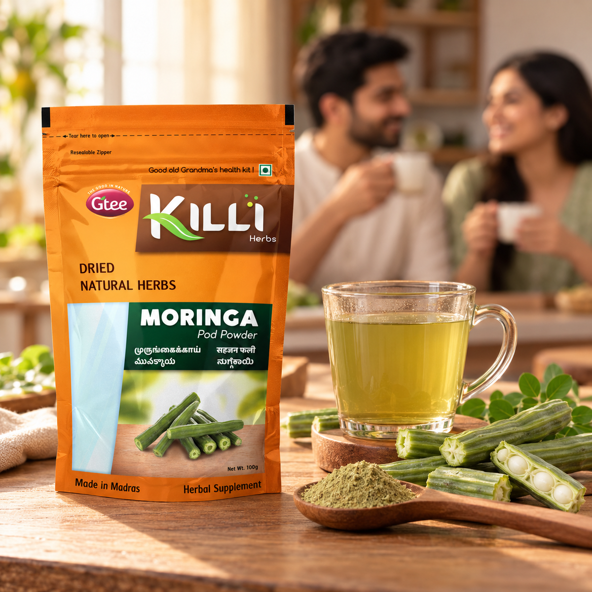 KILLI Moringa | Drumstick | Murungai | Sahajan | Munakkaya | Nuggekai Pod Powder, 100g | A Nutrient-Dense Kitchen Staple