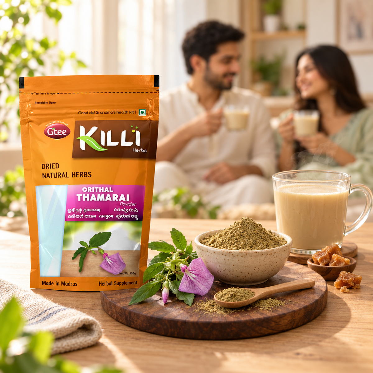 KILLI Orithal Thamarai | Ratnapurush | Orilai Thamarai | Spade Flower Powder, 100g | A Traditional Herbal Ritual