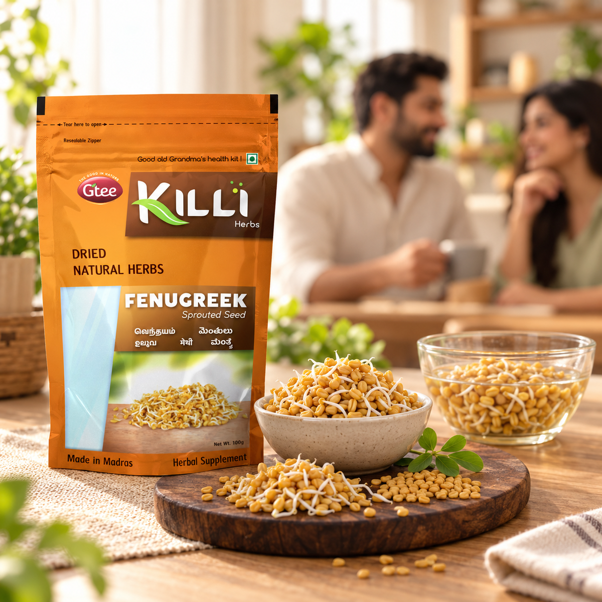 KILLI Sprouted Fenugreek | Methi | Vendhayam | Uluva | Menthulu | Menthya Seeds, 100g | A Traditional Sprouting Ritual
