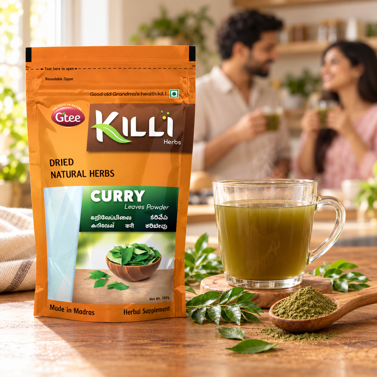 KILLI Curry | Kariveppilai | Kariveppu | Karivepa | Karibevu Leaves Powder, 100g | A Kitchen Staple, Ground Fine