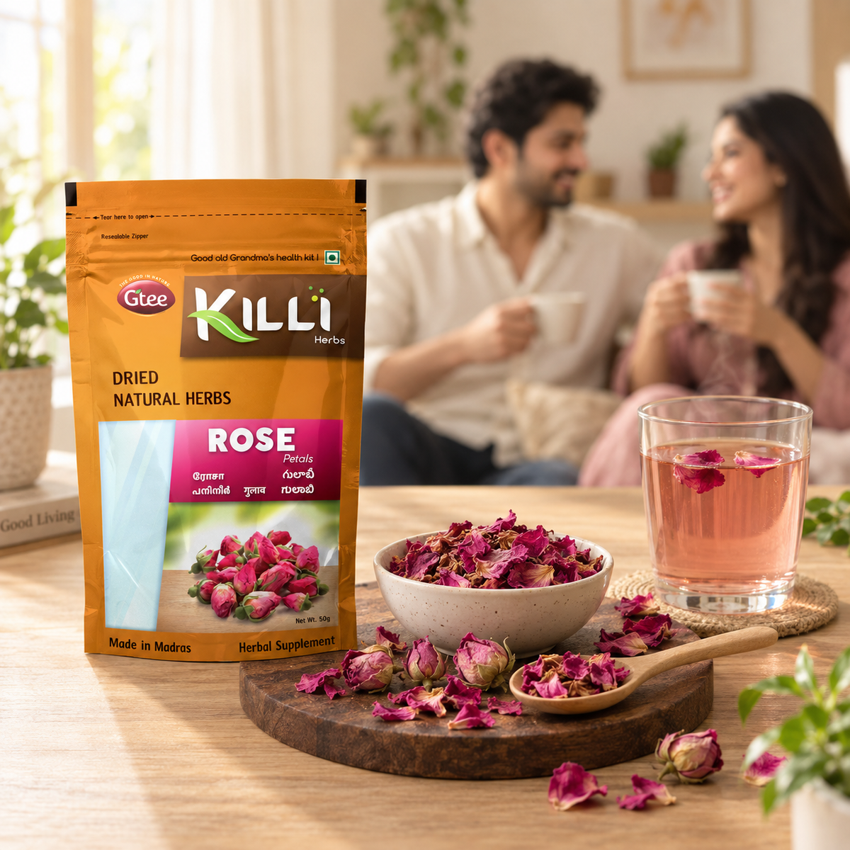 KILLI Rose | Gulab | Panineer | Gulabi Petals, 50g | A Fragrant, Relaxing Everyday Infusion