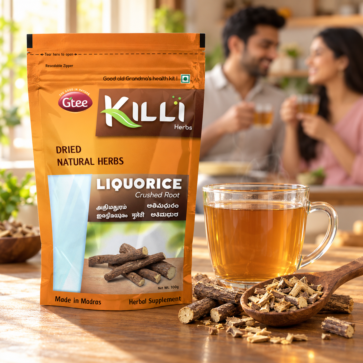 KILLI Liquorice | Mulethi | Adhimadhuram | Irattimadhuram | Atimadhuramu | Jeshtamadhu Root Crushed, 100g | A Traditional Root, Naturally Sweet