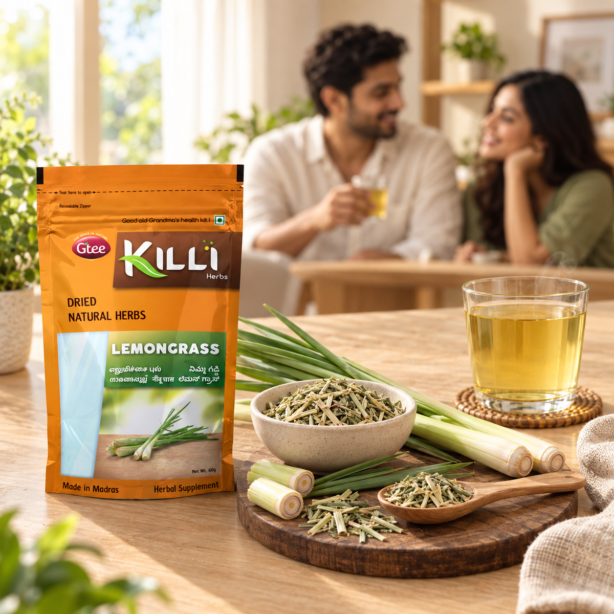 KILLI Lemongrass | Elumichaipul | Nimbughaas | Inchi Pullu | Nimma Gaddi | Majjige Hullu, 60g | A Fragrant, Citrusy Everyday Infusion