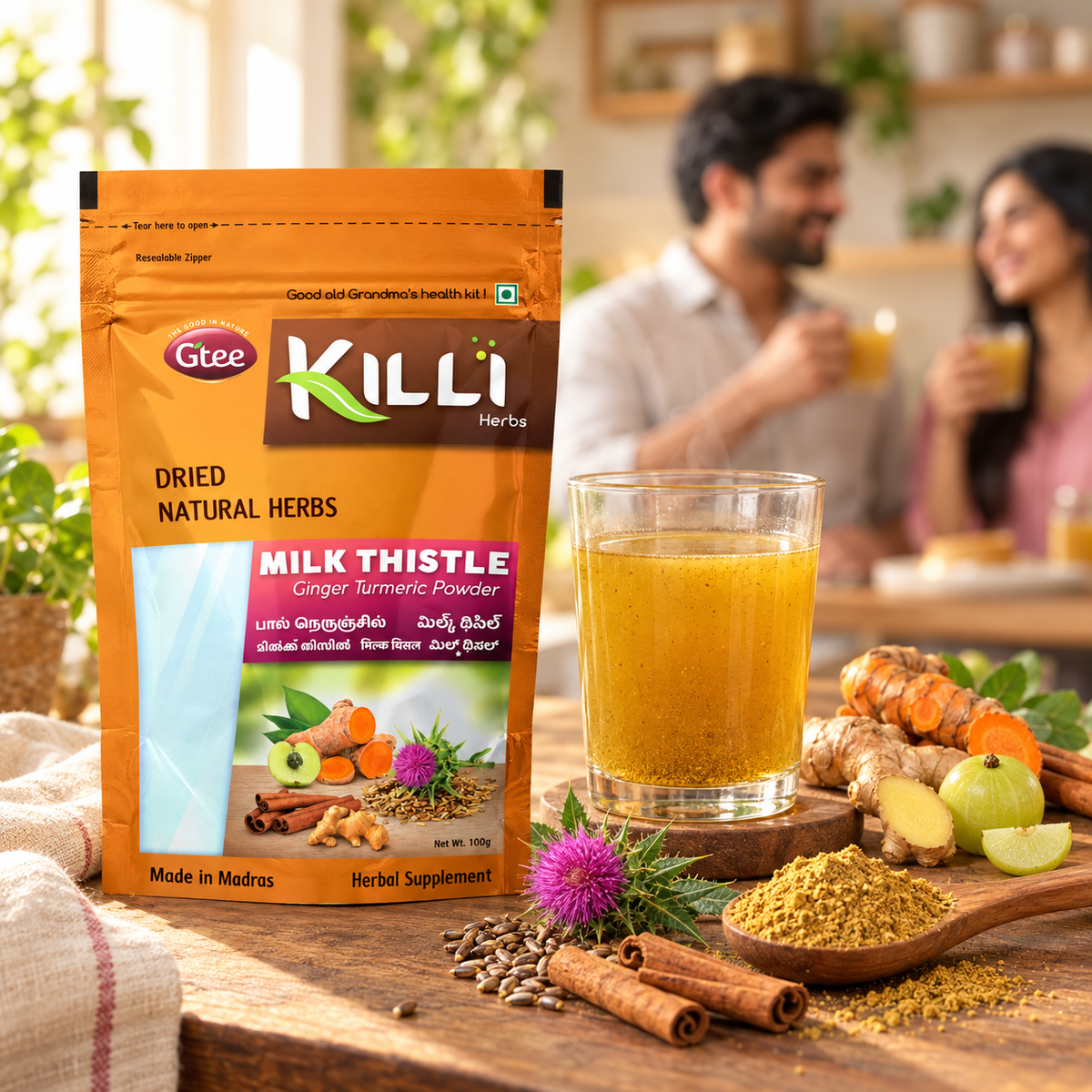 KILLI Milk Thistle Ginger Turmeric Cinnamon Amla Powder, 100g | A Five-Herb Traditional Wellness Blend