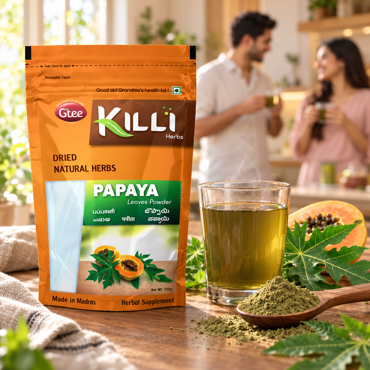 KILLI Papaya Leaves Powder, 100g | A Traditional Herbal Infusion Ritual