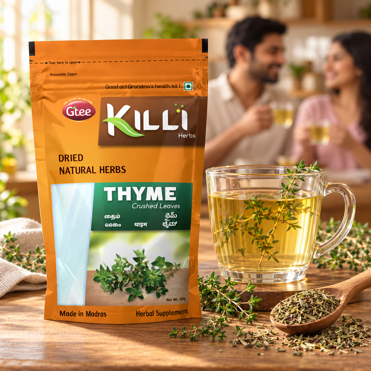 KILLI Thyme Leaves Crushed, 60g | A Fragrant Culinary & Brewing Herb