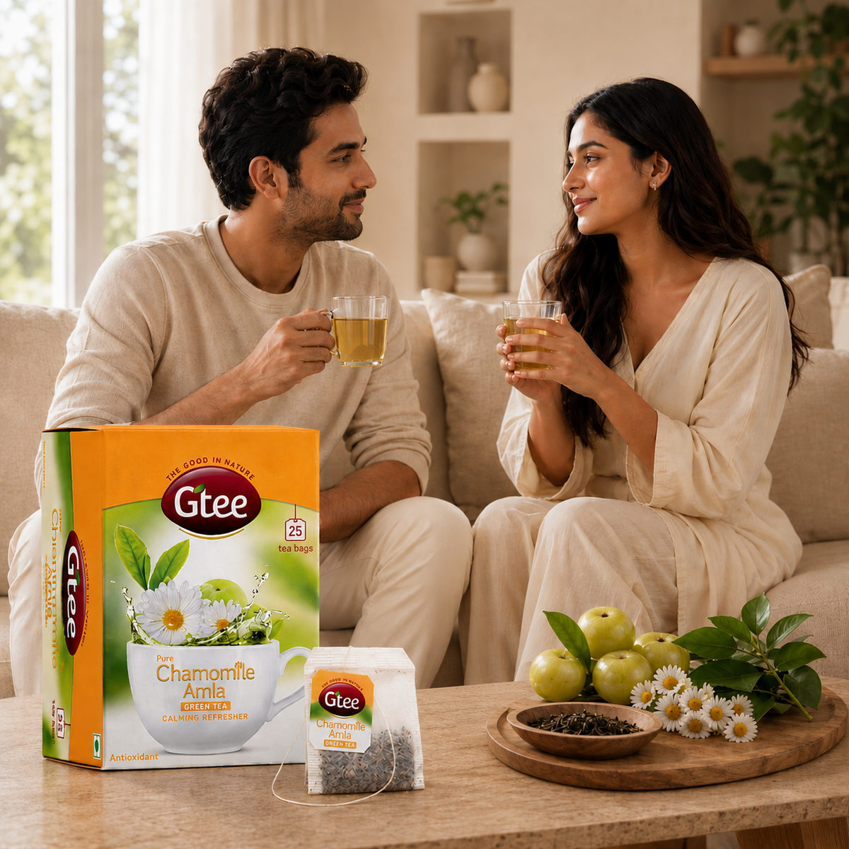 GTEE Chamomile Amla | Green Tea with Chamomile Flower & Amla | A Calming Refresher for Restful Nights