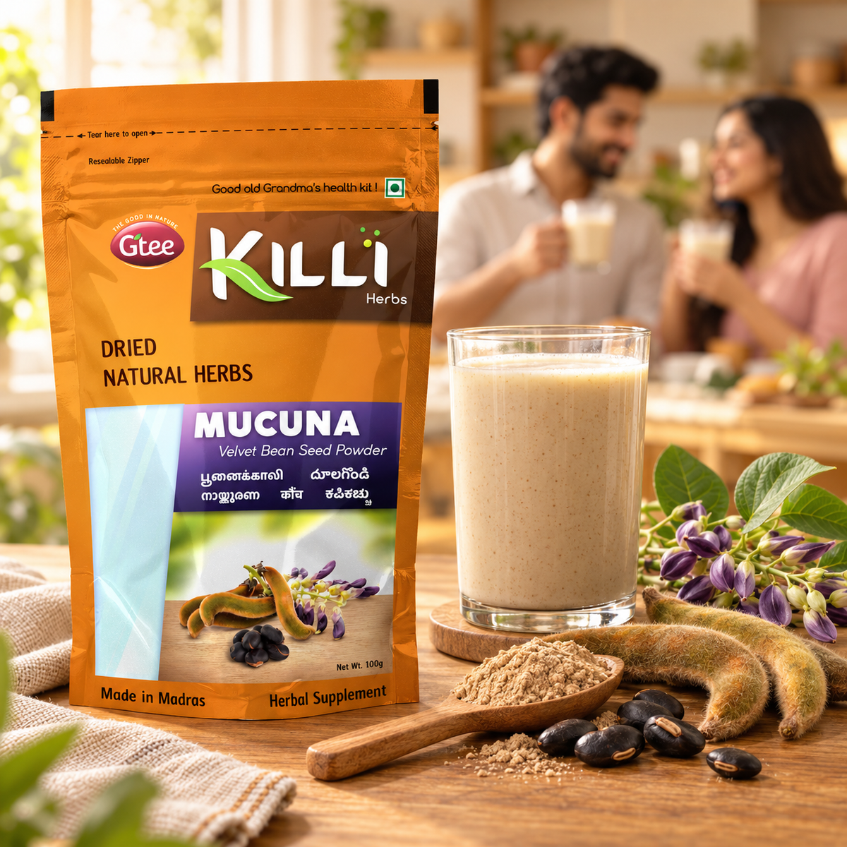 KILLI Mucuna Seed Powder | Mucuna pruriens | Black Kaunch | Poonaikali | Kapikachhu | Velvet Bean Powder, 100g | A Traditional Vitality Ritual, Rooted in Ayurveda