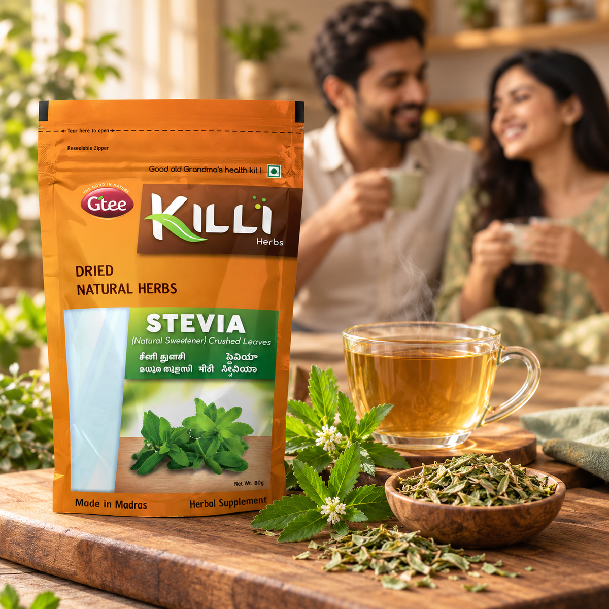 KILLI Stevia | Seeni Tulsi | Mithi | Madhura Tulasi Leaves Crushed, 80g | A Naturally Sweet Leaf, Zero Sugar