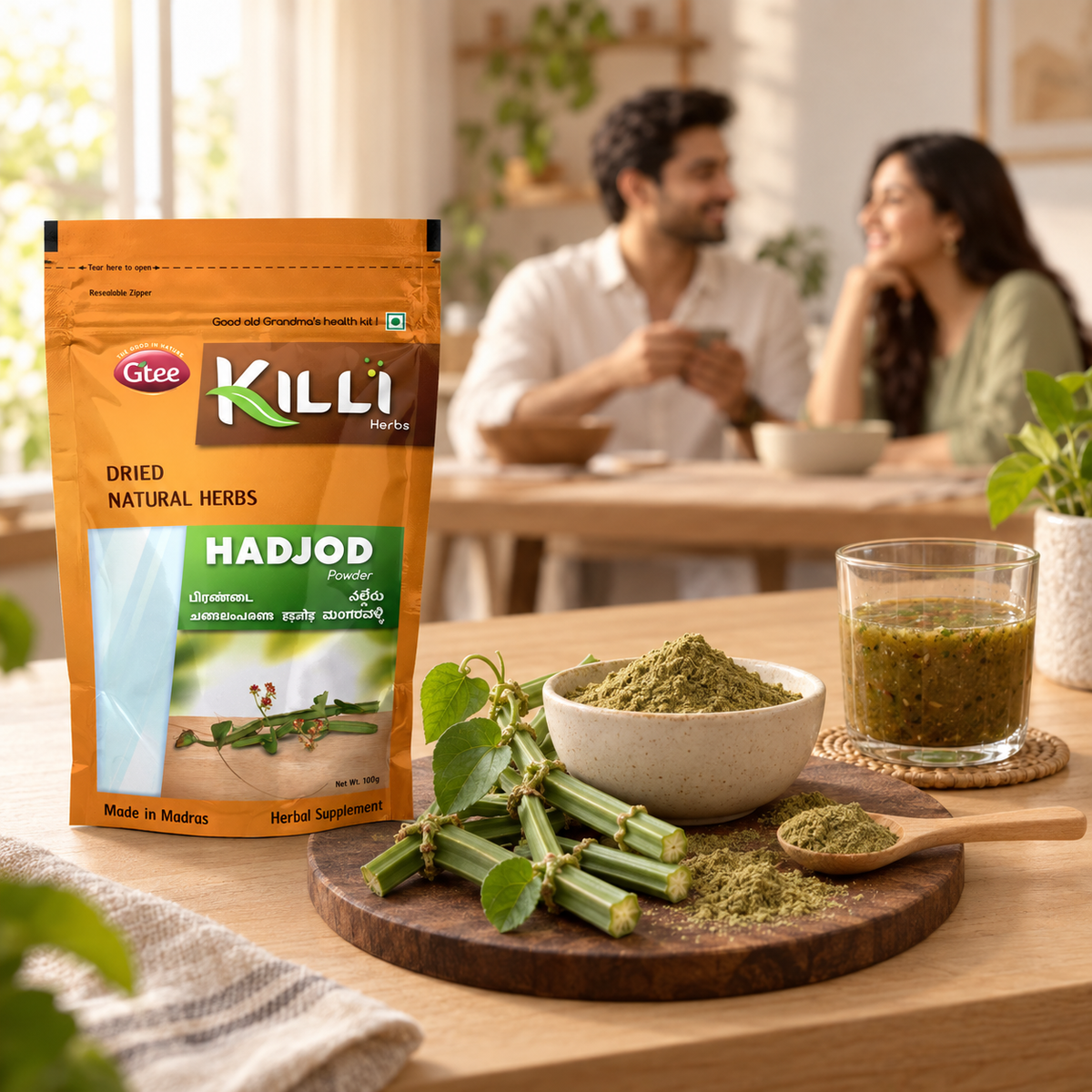 KILLI Hadjod | Pirandai | Veld Grape | Changalamparanda | Nalleru | Mangarahalli Powder, 100g | A Traditional Kitchen Ingredient